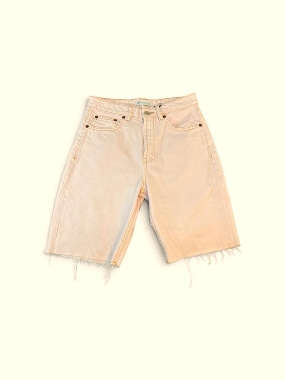Zara Women's Pink High Waisted Raw Hem Bermuda Denim Shorts Size 2
